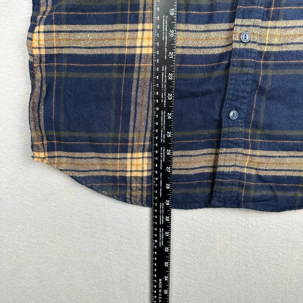 J.Crew Flannel Shirt Mens Large Navy Blue Yellow Plaid Cotton Button Down L